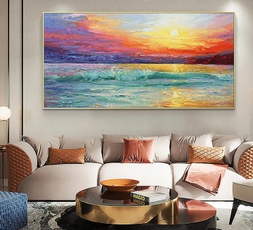 抽象的な日の出オーシャンビーチアート壁装飾海岸 Oil Paintings
